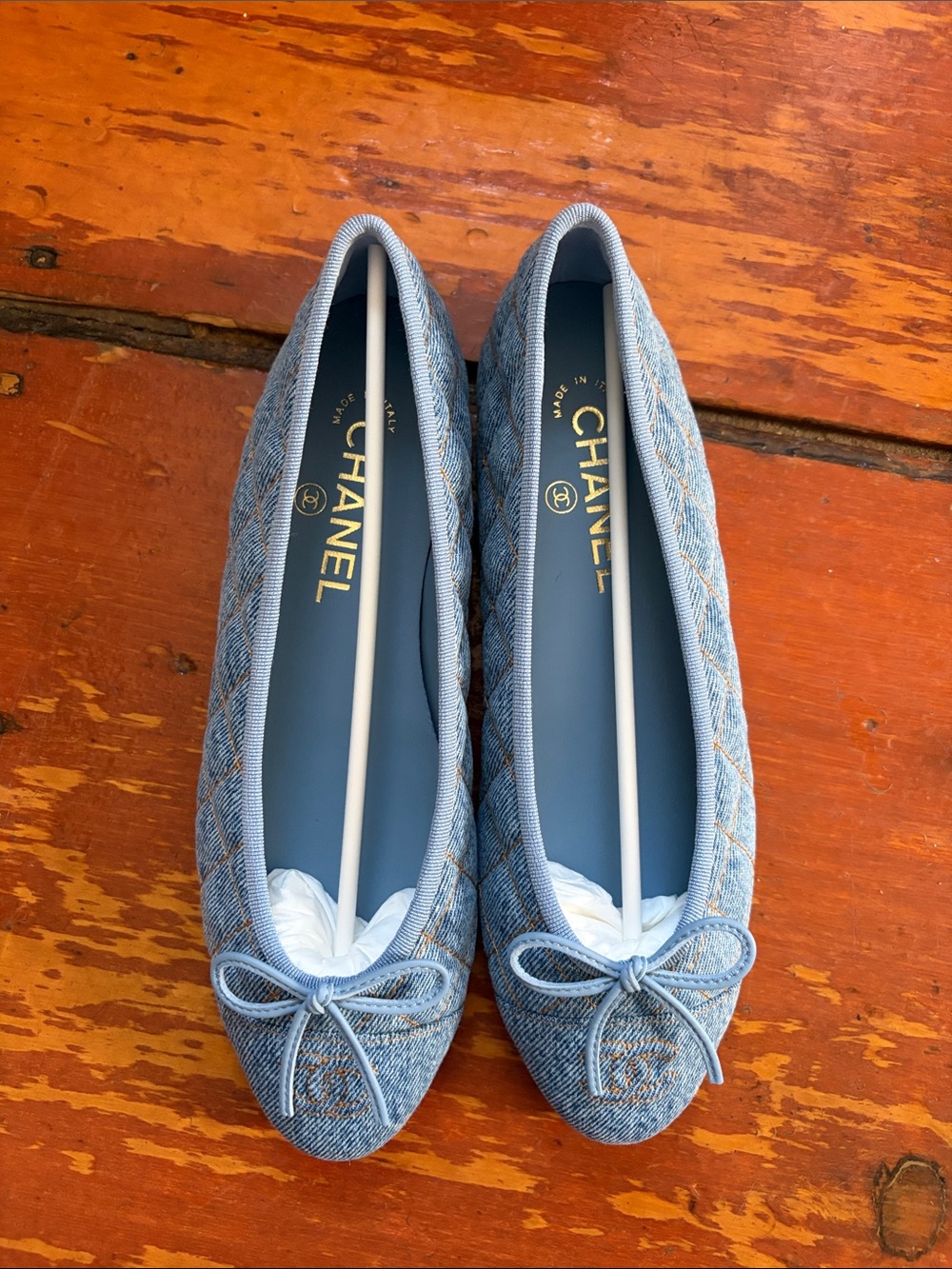 CHANEL NWT Denim Quilted Light Blue Ballet Flats w